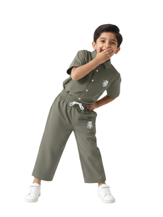 Unisex Olive Green Korean Set / Two-Piece Loungewear