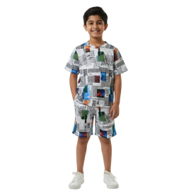 Kids' "Digital News" Graphic Tee & Shorts Co-ord Set