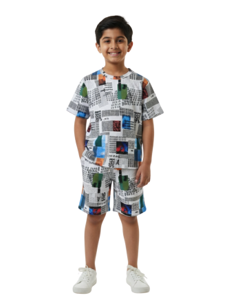 Kids' "Digital News" Graphic Tee & Shorts Co-ord Set