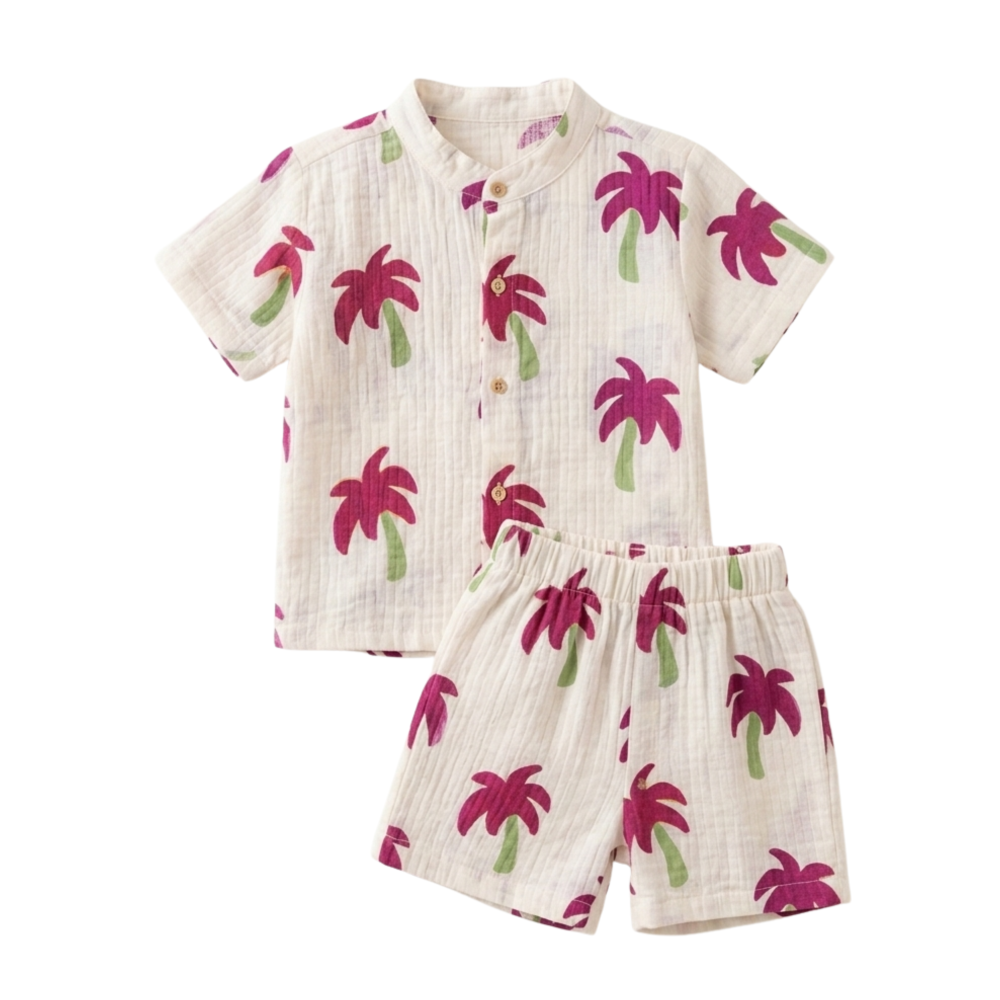 Tropical Palm Print Muslin Coord Set