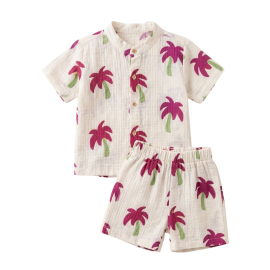 Tropical Palm Print Muslin Coord Set