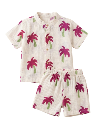 Tropical Palm Print Muslin Coord Set