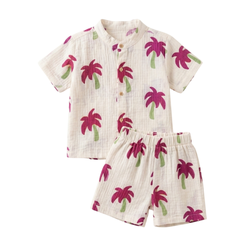 Tropical Palm Print Muslin Coord Set