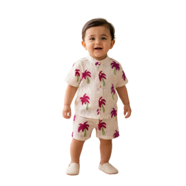 Tropical Palm Print Muslin Coord Set