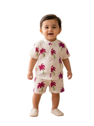 Tropical Palm Print Muslin Coord Set