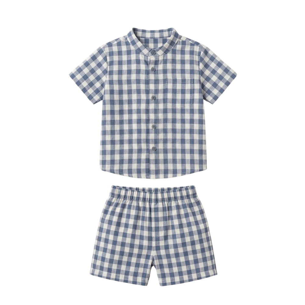 Blue Checkered Muslin Coord Set