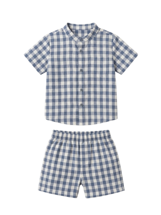 Blue Checkered Muslin Coord Set