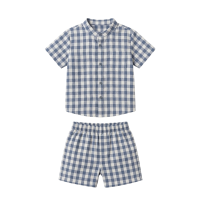 Blue Checkered Muslin Coord Set