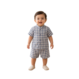 Blue Checkered Muslin Coord Set