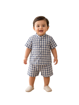 Blue Checkered Muslin Coord Set