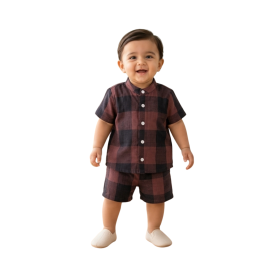 Deep Berry Checked  Muslin Coord Set