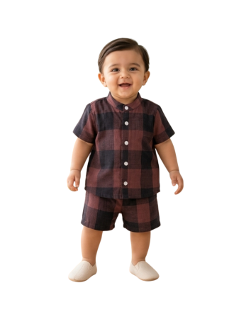 Deep Berry Checked  Muslin Coord Set