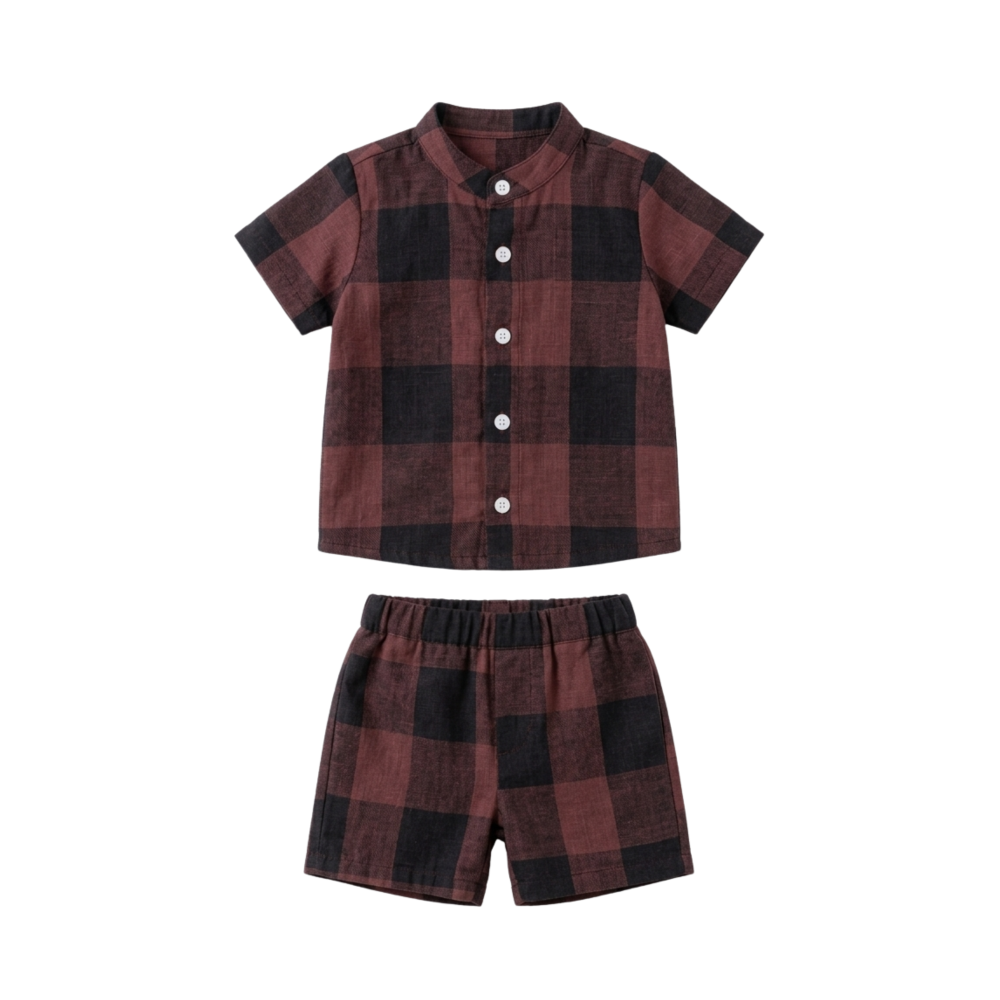Deep Berry Checked  Muslin Coord Set