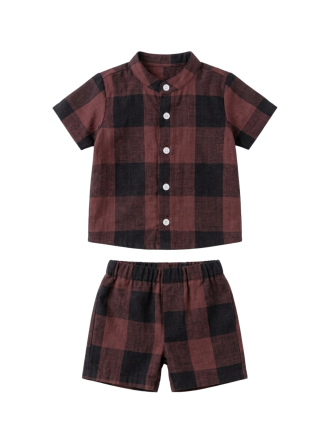 Deep Berry Checked  Muslin Coord Set