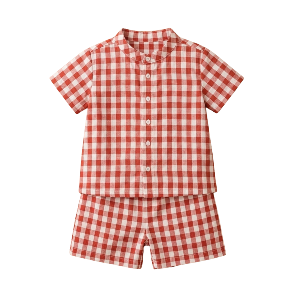 Red Checkered Muslin Coord Set