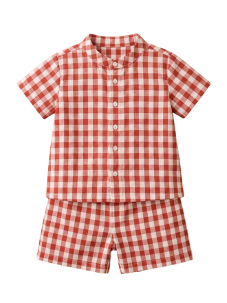 Red Checkered Muslin Coord Set