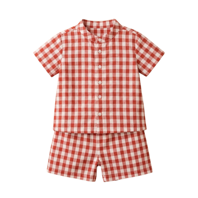 Red Checkered Muslin Coord Set