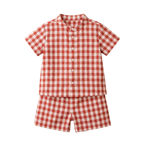 Red Checkered Muslin Coord Set
