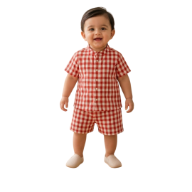 Red Checkered Muslin Coord Set