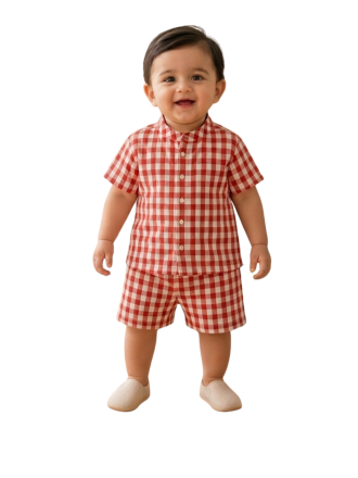 Red Checkered Muslin Coord Set