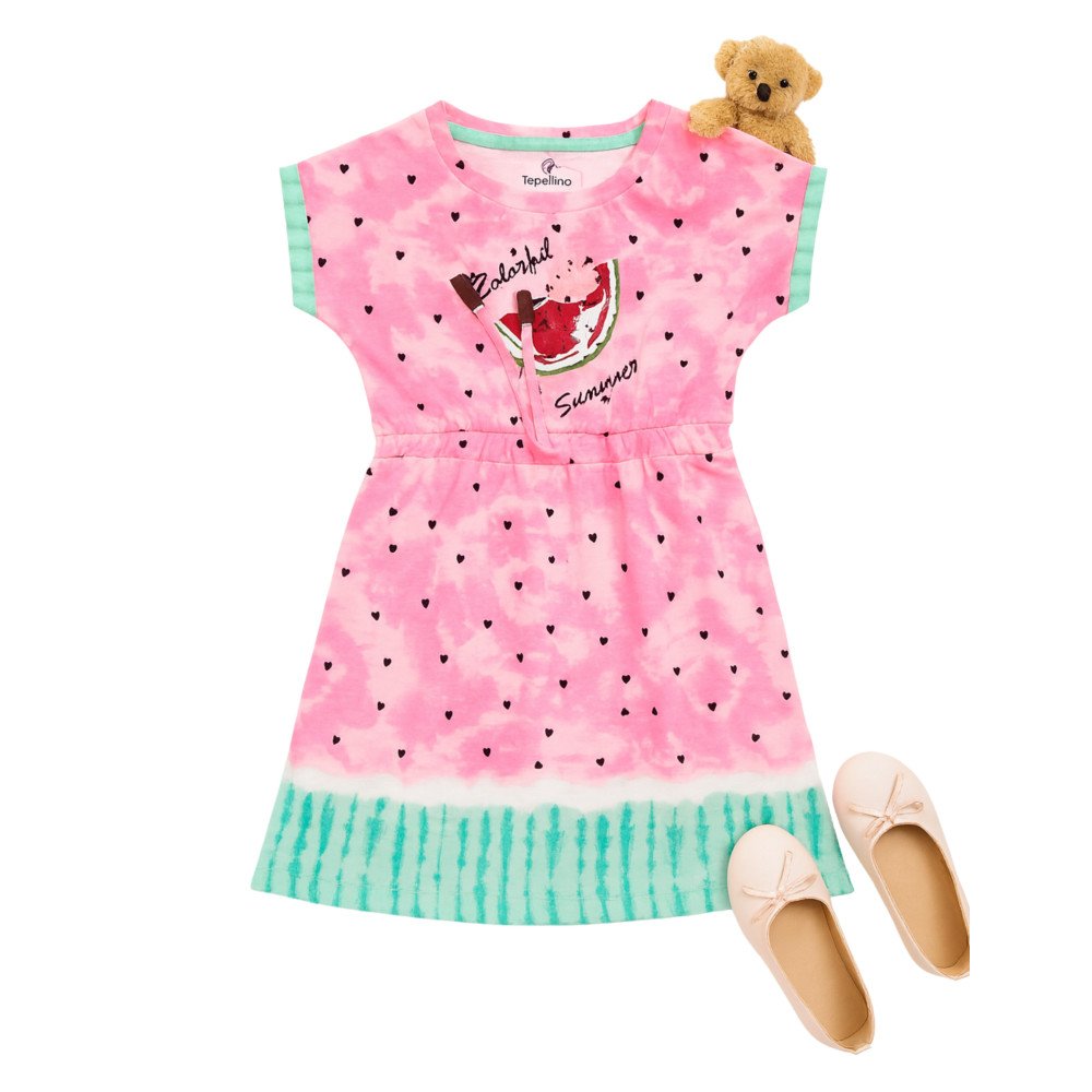 Girls Cap Sleeve Top Pink - Watermelon Print