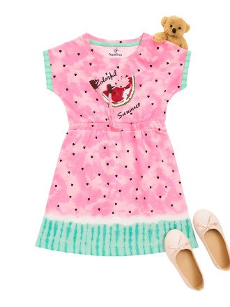 Girls Cap Sleeve Top Pink - Watermelon Print