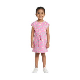 Girls' Cap-Sleeve Drawstring Dress - Butterfly Print