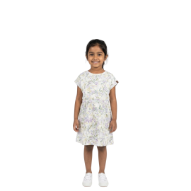 Girls' Cap-Sleeve Drawstring Dress - Abstract Leaf Print