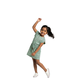 Girls' Cap-Sleeve Drawstring Dress - Mint Leopard Print