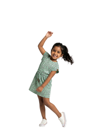 Girls' Cap-Sleeve Drawstring Dress - Mint Leopard Print