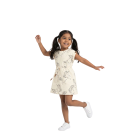 Girls' Cap-Sleeve Drawstring Dress - Unicorn Sketch Print