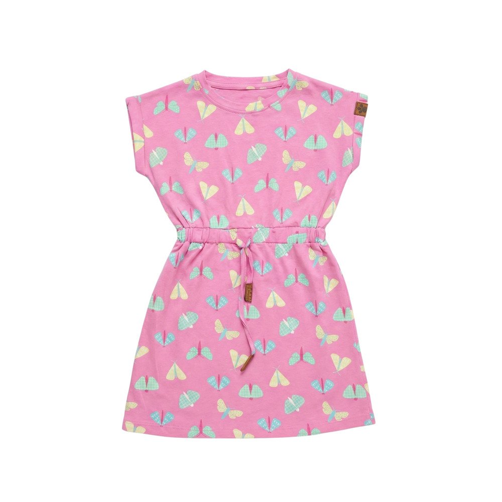 Girls' Cap-Sleeve Drawstring Dress - Butterfly Print