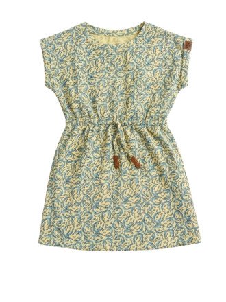 Girls' Cap-Sleeve Scroll Print Drawstring Knit Dress