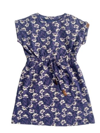 Girls' Cap-Sleeve Drawstring Knit Dress - Dark Floral Print
