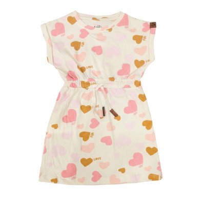 Girls' Cap-Sleeve Drawstring Dress -  Bold Heart Print