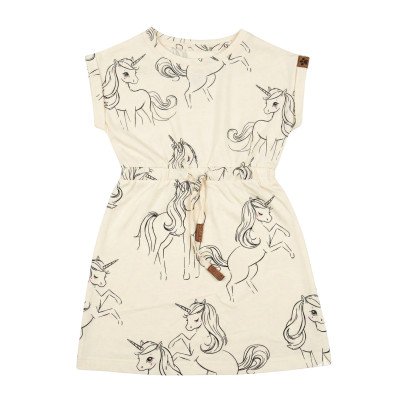 Girls' Cap-Sleeve Drawstring Dress - Unicorn Sketch Print
