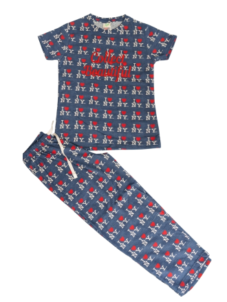 Navy Blue Printed Girls Coord Set