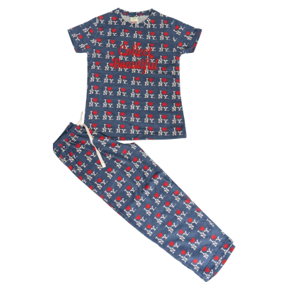 Navy Blue Printed Girls Coord Set