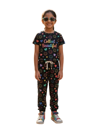 Black Printed Girls Coord Set