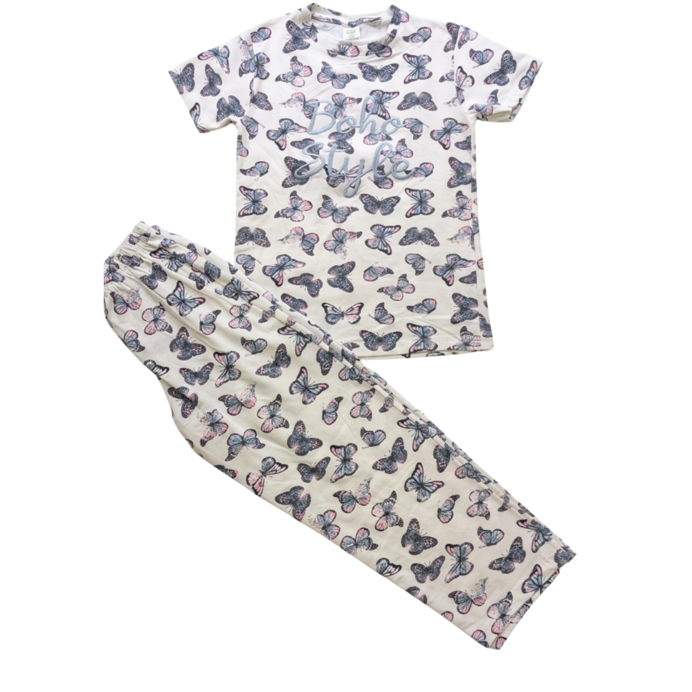 Girls White Butterfly Print Pyjama Set