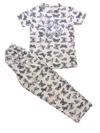 Girls White Butterfly Print Pyjama Set