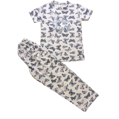 Girls White Butterfly Print Pyjama Set