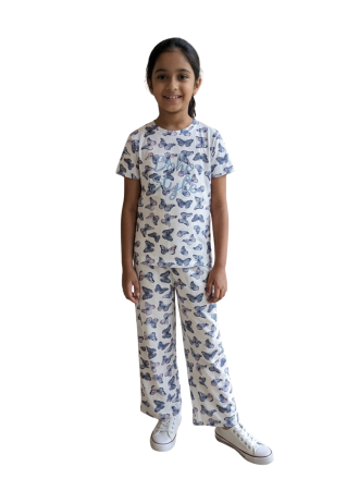 Girls White Butterfly Print Pyjama Set