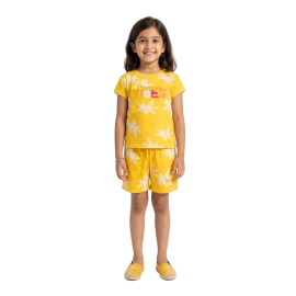 Girls' Yellow "Summer Vibes" Palm Tree T-Shirt and Shorts