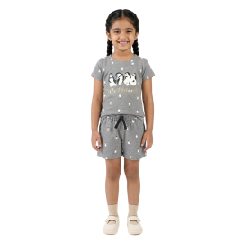 Girls' "Cute Friends" Penguin Print Heather Grey
