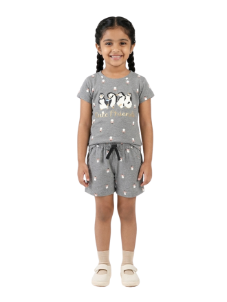 Girls' "Cute Friends" Penguin Print Heather Grey