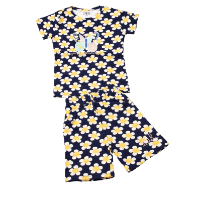 Girls' Navy Blue Daisy Print T-Shirt and Shorts