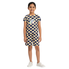 Girls' Navy Blue Daisy Print T-Shirt and Shorts
