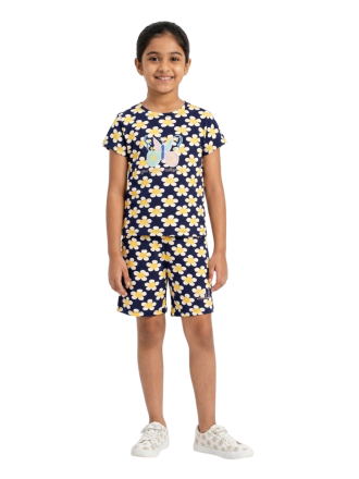 Girls' Navy Blue Daisy Print T-Shirt and Shorts