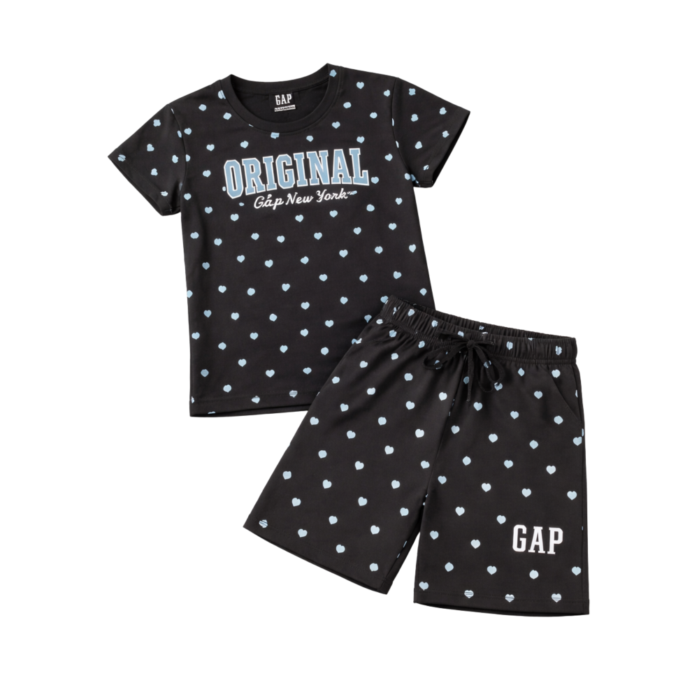Girls' Black Heart Print T-Shirt and Shorts Athletic Coord Set